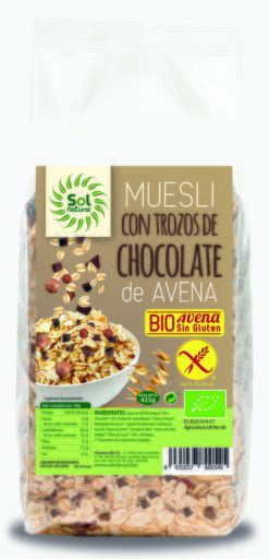 Muesli de aveia e chocolate orgânico sem glúten 425 gr