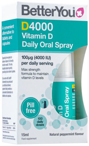 DLux 4000 Daily Vitamin D oral spray natural de hortelã-pimenta 15 ml