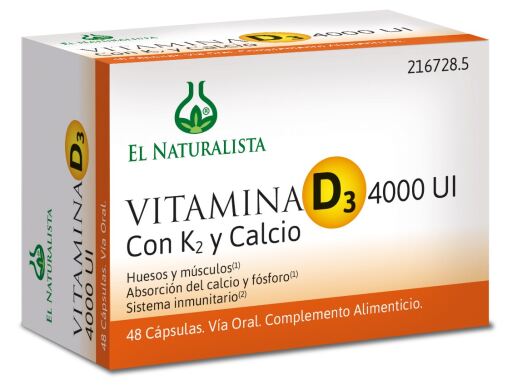 Vitamina D3 4000 Unidades K2 Cálcio 48 Cápsulas